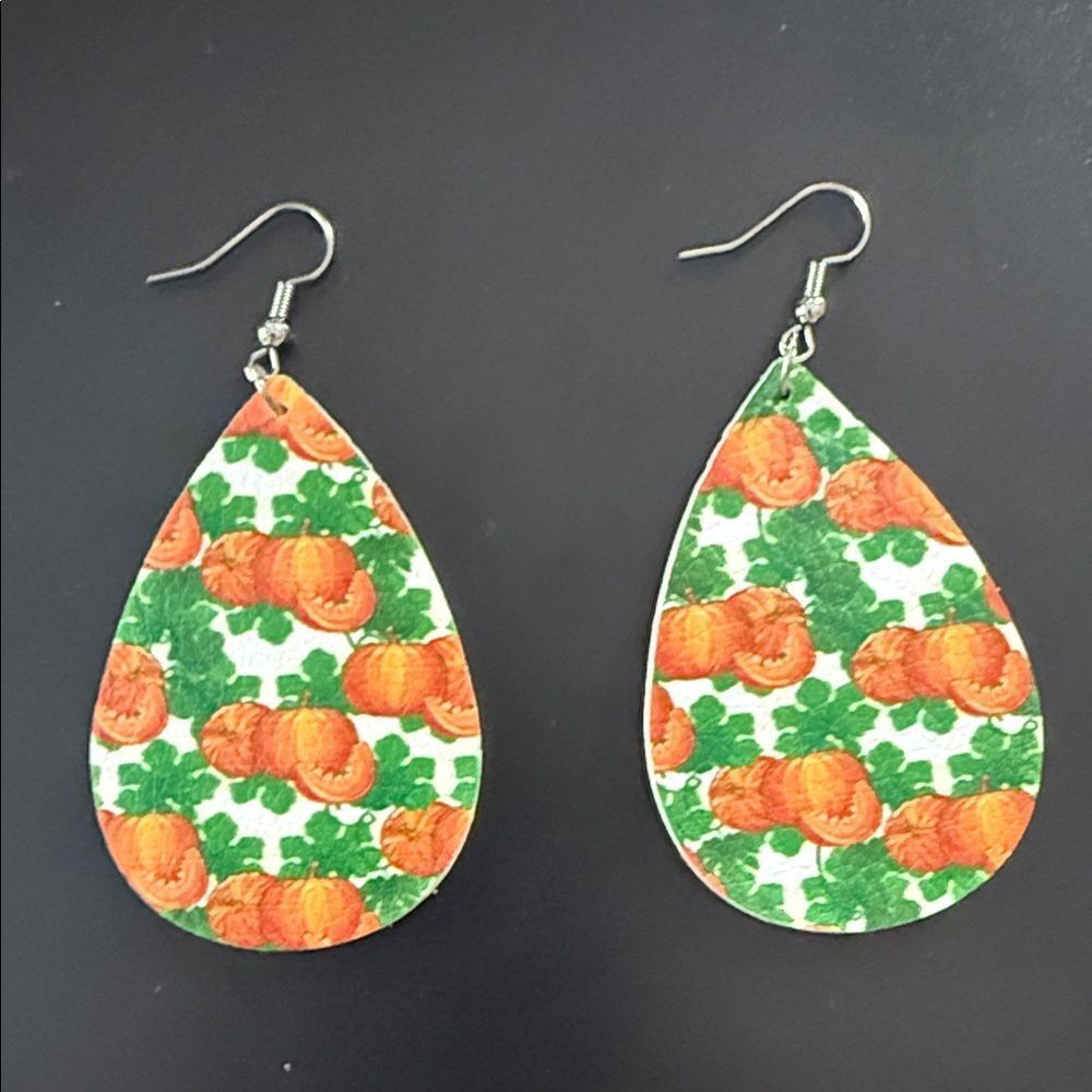 Faux leather Pumpkin Pattern Teardrop Earrings
